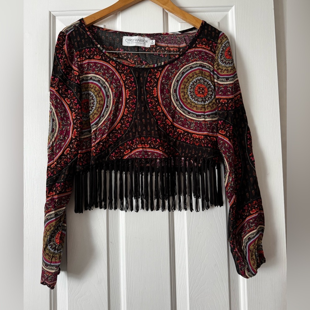 Gypsy Warrior Fringe Crop Top | Boho Festival Style | Women's Medium 0489